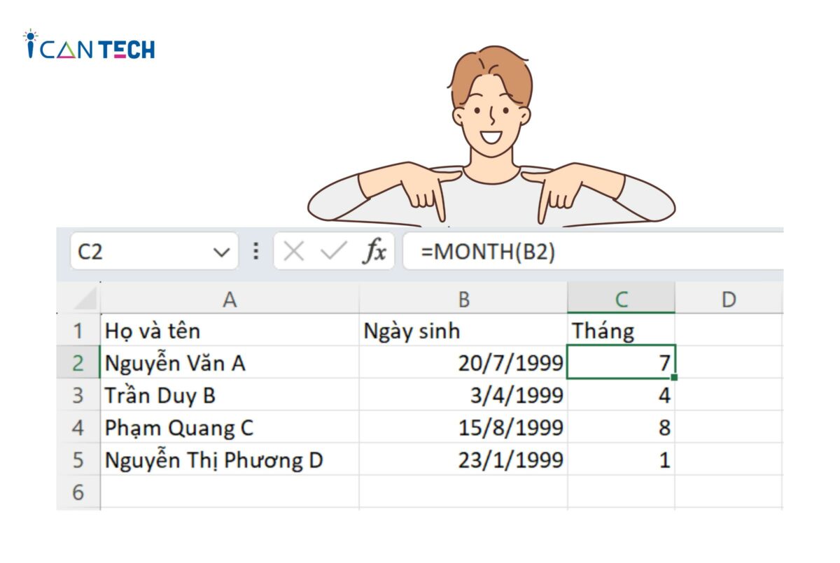 Hướng dẫn chi tiết cách sử dụng hàm Month trong Excel