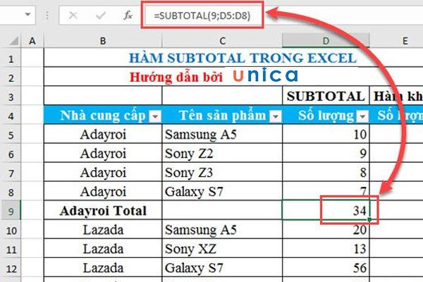 Cách sử dụng hàm SUBTOTAL trong Excel dễ hiểu, có ví dụ kèm theo