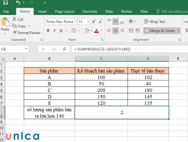 Cách dùng hàm SUMPRODUCT tính tổng nhiều điều kiện trong Excel