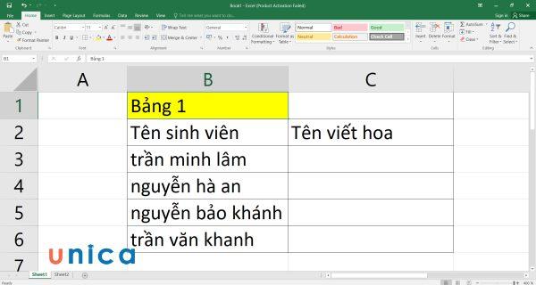 8 cách viết hoa chữ cái đầu trong Excel đầy đủ chi tiết