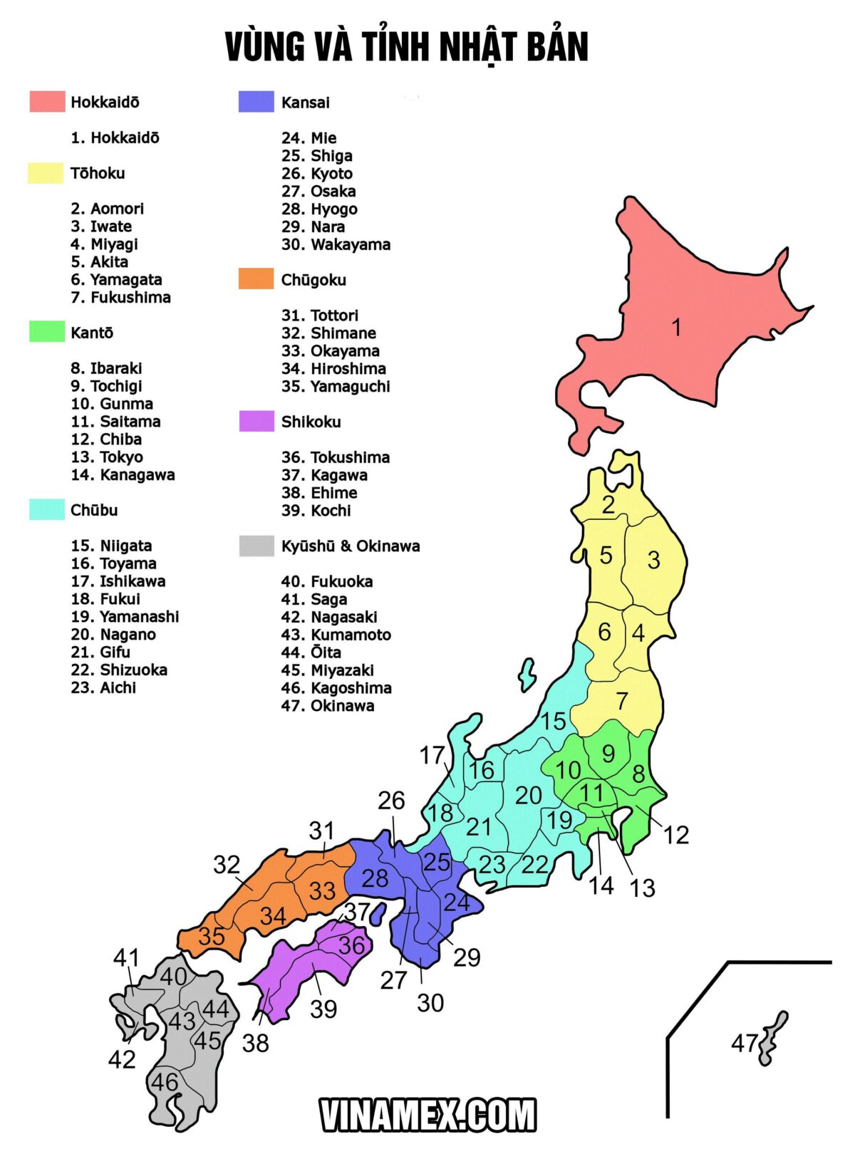Danh sách 47 tỉnh thành của Nhật Bản